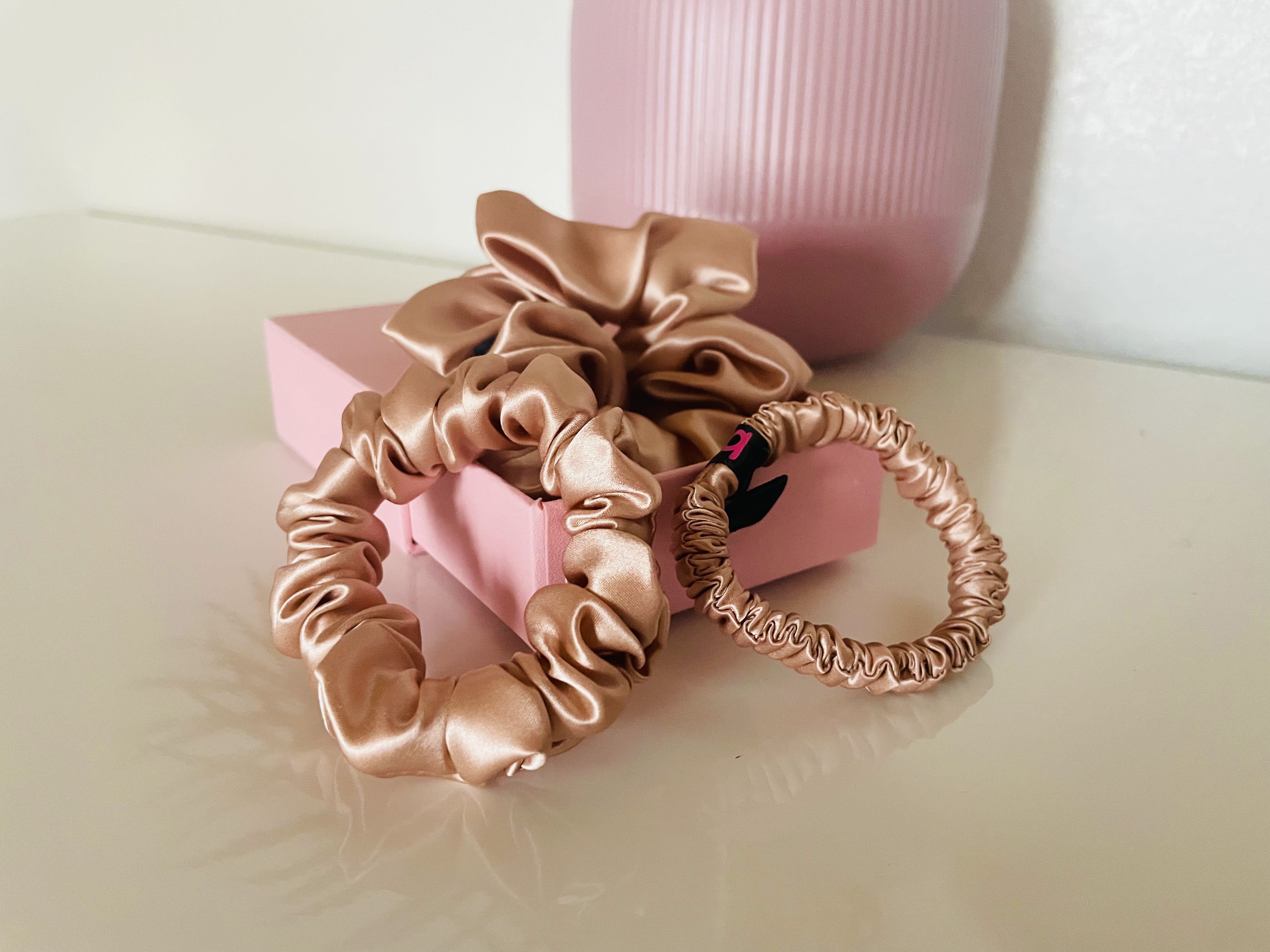 Комплект шелковых резинок для волос Розовое золото